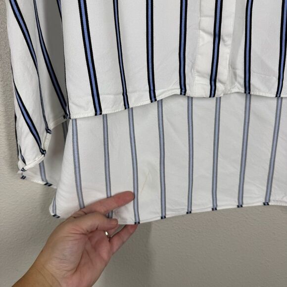 Alice + Olivia Edyth Striped Ruffle Top Button Front Blouse Oversized Medium - Picture 7 of 10